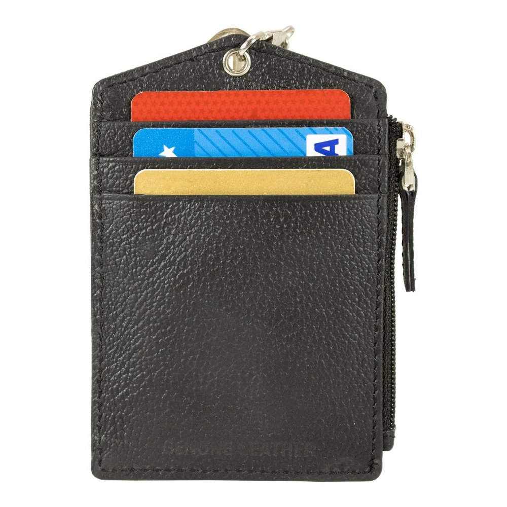 ID lanyard Card Holder in Genuine Leather, Black - Picture 7 of 11